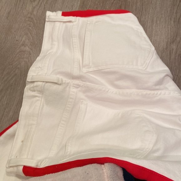 Madewell Slim Straight White Jeans with Red Ribbon Striped Detailing - Picture 4 of 5